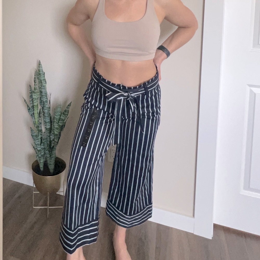 Striped Navy Work Pants Banana Republic Trousers Size 2 Petite